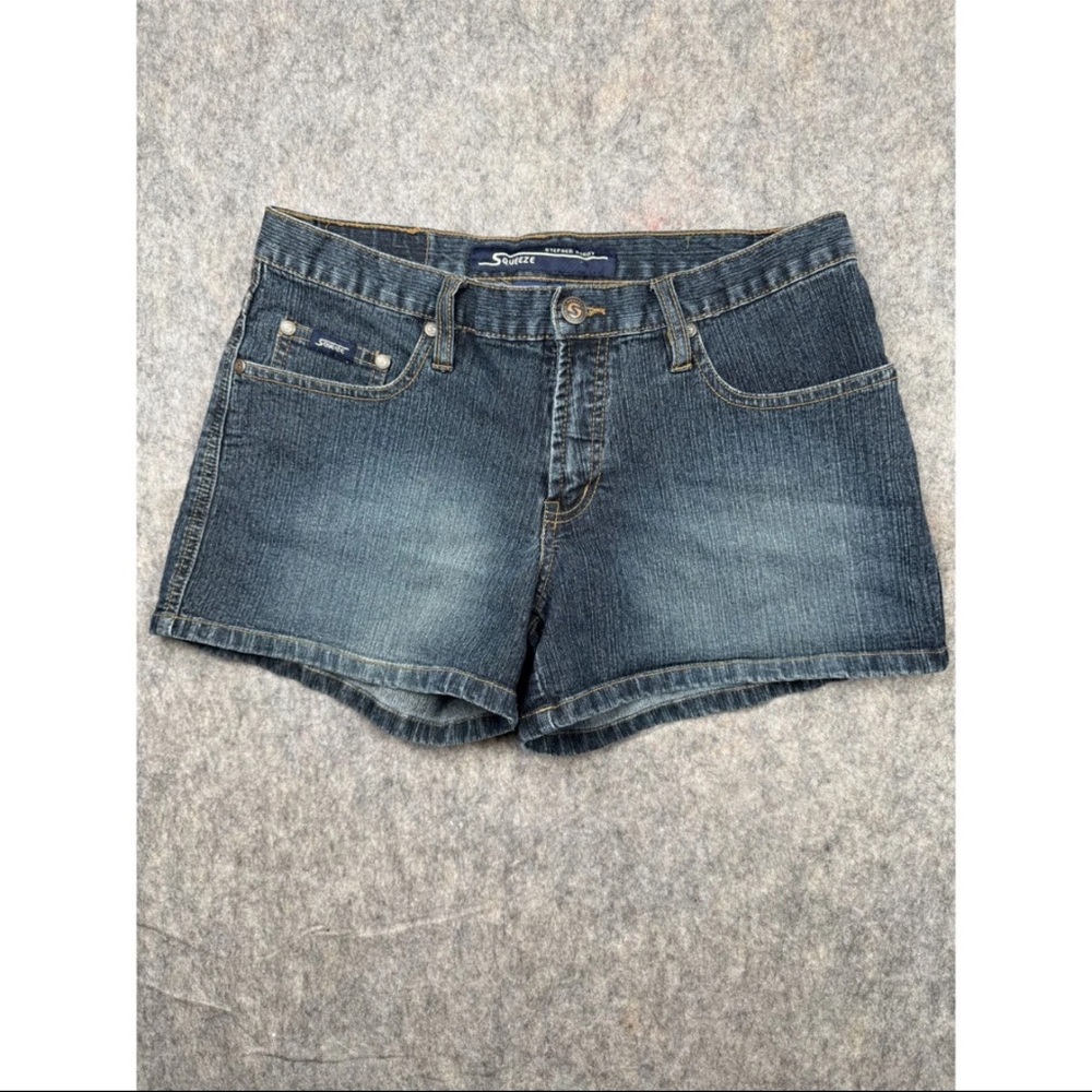 Squeeze by Stephen Hardy Denim Shorts Women's 7/8 Blue Cotton Low-Rise 5-Pockets